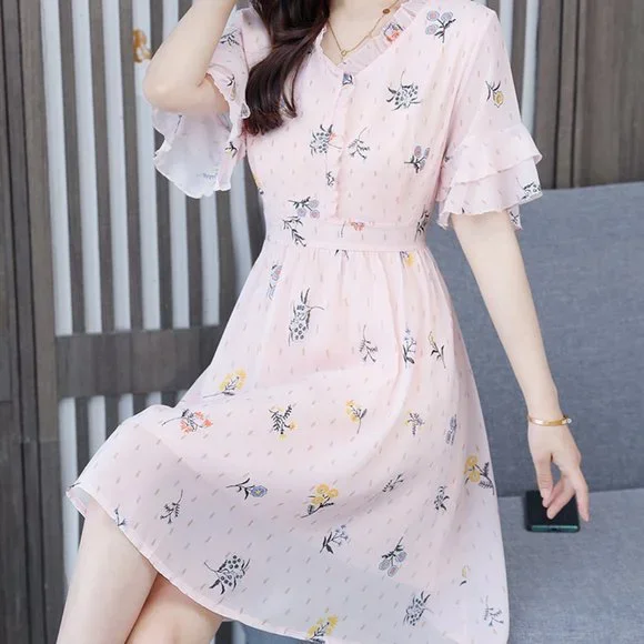 Dresses | C61 Women Swing Chiffon Floral Midi Dress Summer Clothing Short  Sleeve